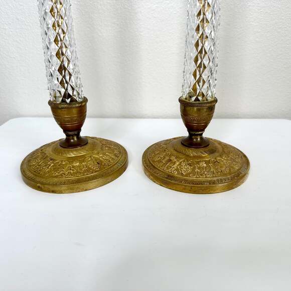 Mid Century Crystal & Gilt Bronze Candle Holders - Picture 4 of 8